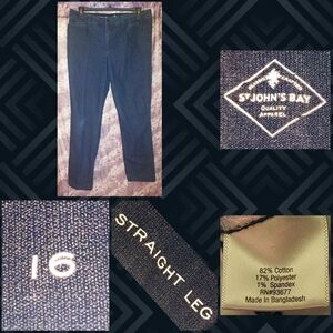 St. John's Bay brand Dark Indigo Straight Leg Woven Denim Jeans Sz 16